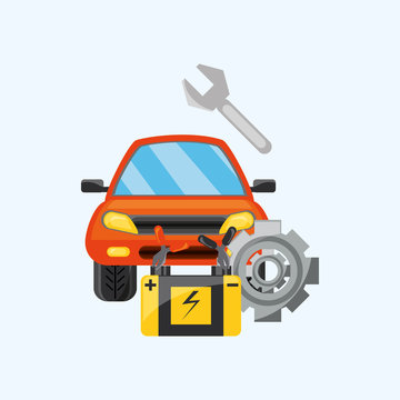 Car service design with car and tools over white background, colorful design vector illustration