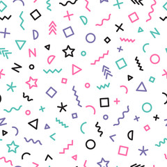 Memphis seamless pattern with geometric shapes. Trendy fashion background for invitation card, poster or fabric cover