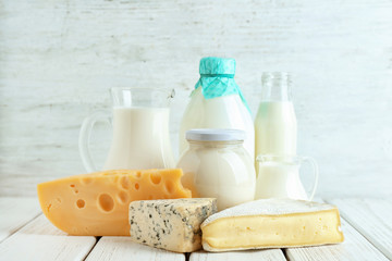 Fresh dairy products on table