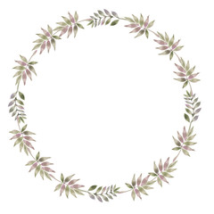Fototapeta na wymiar wreath of leaves and twigs green tender colors. illustration of a watercolor