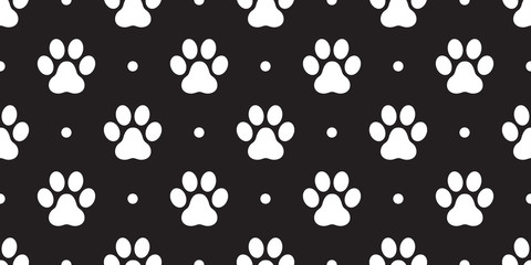 Dog Paw Seamless Pattern vector Cat paw foot print isolated polka dot wallpaper background black