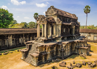 Ancient building on the territory of Angkor Wat temple at Angkor Complex, Siem Reap, Cambodia 