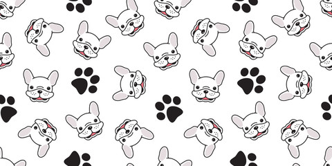 Dog Seamless french bulldog vector pattern smile dog paw isolated wallpaper background white