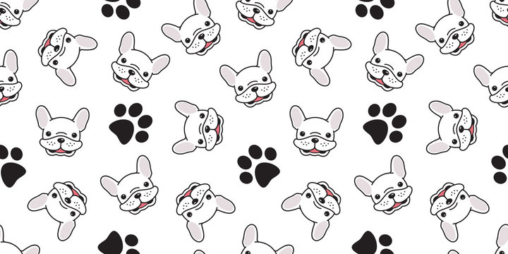 Dog Seamless french bulldog vector pattern smile dog paw isolated wallpaper background white