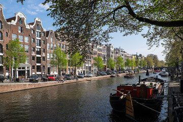 Obraz premium Häuserzeile an Amsterdamer Gracht 