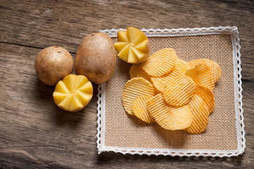 Crispy potato chips and potato 