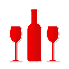 red wine glass and bottles with shadows, stock vector illustration