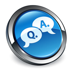 Question answer bubble icon 3d blue round button