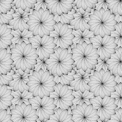 Abstract monochrome floral pattern. Black and white seamless ornament with flowers.
