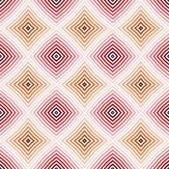 Red diagonal squares, rhombuses. Seamless vector pattern. Striped diagonal rectangle. Red, orange, white colors