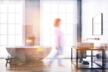 Luxury concrete bathroom interior blur