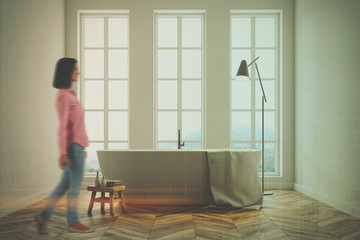 Fototapeta premium Minimalistic white bathroom toned