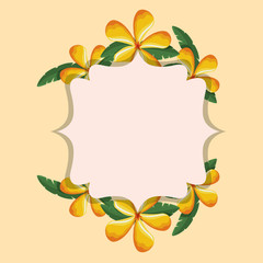 arabic style Frame with decorative tropical yellow flowers and leaves over yellow background, colorful design vector illustration