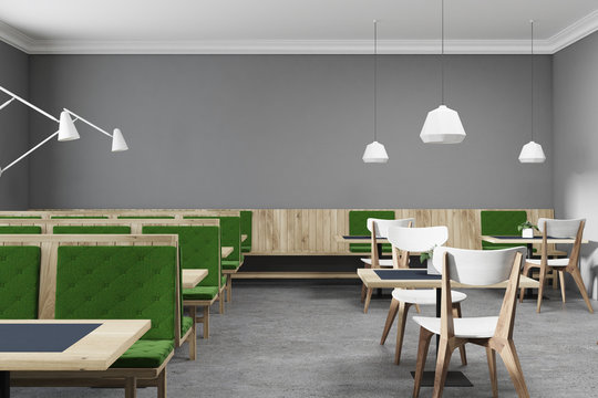Gray and green cafe interior