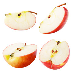 Set of freshly slices apples isolated on white