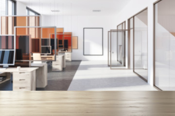 Modern office, poster, glass doors blur