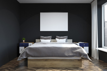 Black wall bedroom interior, poster
