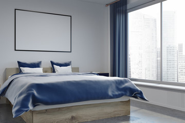 White wall bedroom interior, poster side view