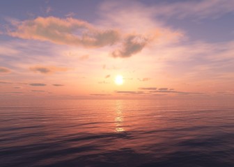 Fototapeta na wymiar Beautiful sea sunset, sunrise in the ocean 3D rendering 