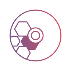 flat line purple CD with hexagons design over white background vector illustration