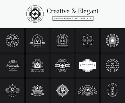 Set of premium photography emblems, badges, labels, logo designs. Photography logo template