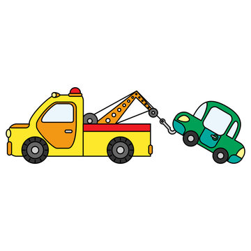 Colorful towing truck for transportation emergency cars. Illustration isolated on white background