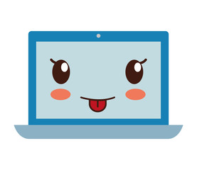 blue kawaii laptop over white background vector illustration
