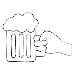hand holding glass beer foamy drink vector illustration dotted line image