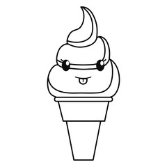 uncolored kawaii ice cream cone over white background vector illustration