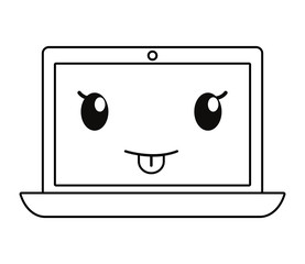 uncolored kawaii laptop over white background vector illustration
