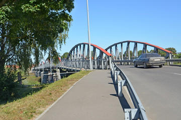  Car traffic on the seven-arch bridge. Znamensk, Kaliningrad region