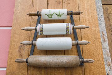 Old ceramic and wood rolling pins