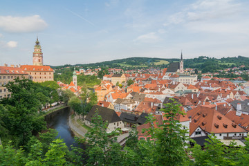 Obraz premium Cesky Krumlov from above - castle tower and latran 