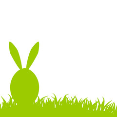 Happy easter green egg with bunny ears on grass vector card.