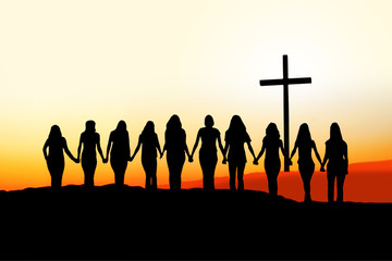 Christian women friendship silhouette.