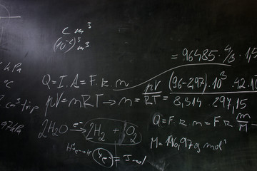  Blackboard/chalkboard during math class in front of the(color toned image)