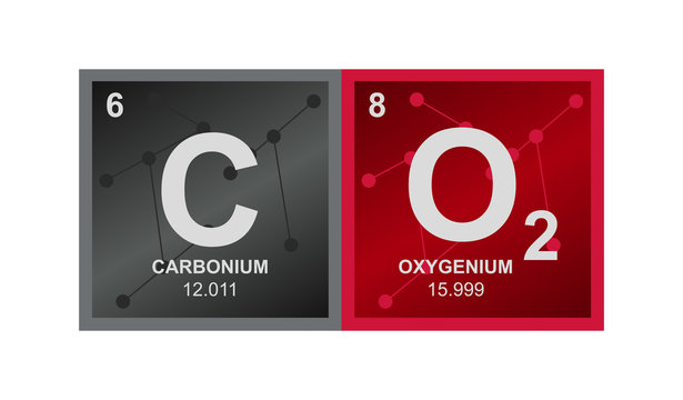 Vector symbol of carbon dioxide
 which consists of carbon and oxygen on the background from connected molecules