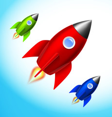 Colorful rocket icons. Vector illustration on sky background.  EPS10