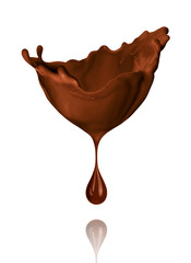 Splash of chocolate cream with drop, isolated on white background