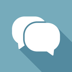 chat icon. White flat icon with long shadow on background