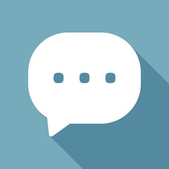 chat icon. White flat icon with long shadow on background