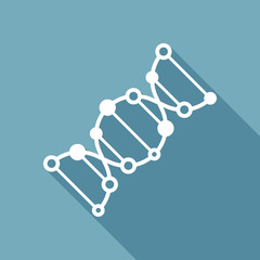 DNA icon. White flat icon with long shadow on background