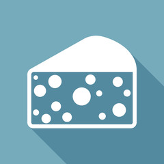 piece of cheese icon. White flat icon with long shadow on background