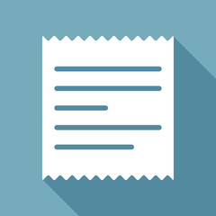 Obraz premium Receipt icon. White flat icon with long shadow on background