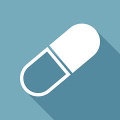 tablet icon. White flat icon with long shadow on background