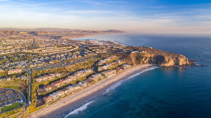 Aerial view of the California coast and ocean in Dana Point, Orange County on a sunny day with the...