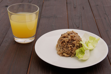 Buckwheat and lentils with tempeh on a background