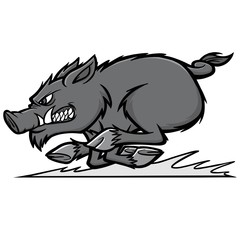 Razorback Run Illustration - A vector cartoon illustration of a Razorback Mascot running.