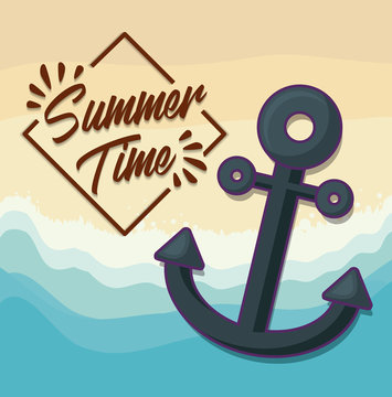 Summer time design with anchor icon over beach background, colorful design vector illustration