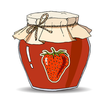 recommend clip art: Hand drawn strawberry jam jar